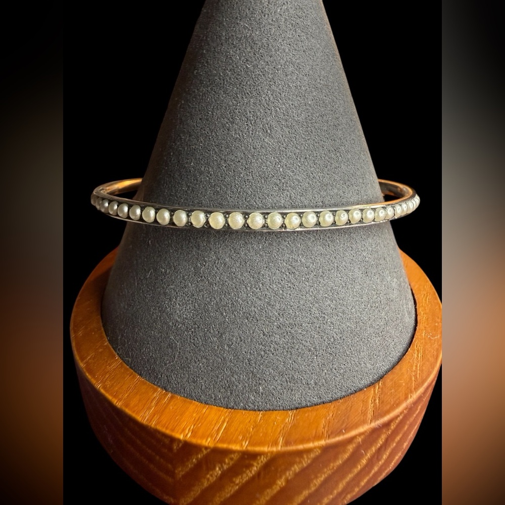 Sterling Silver Bangle Bracelet Unknown White Sto… - image 1